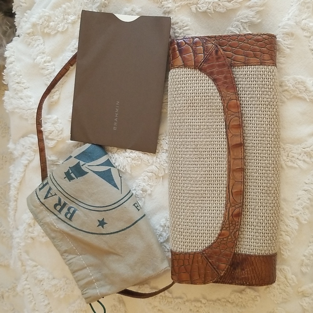 Brahmin Pecan Brown Croc Embossed Leather & Mesh Shoulder Bag / Clutch - Picture 14 of 14